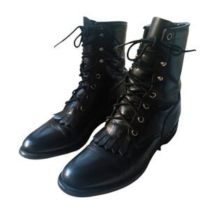 Justin Boots L506 Black Leather Lace-Up Western Ankle Fringe Women’s 7.5B Boots